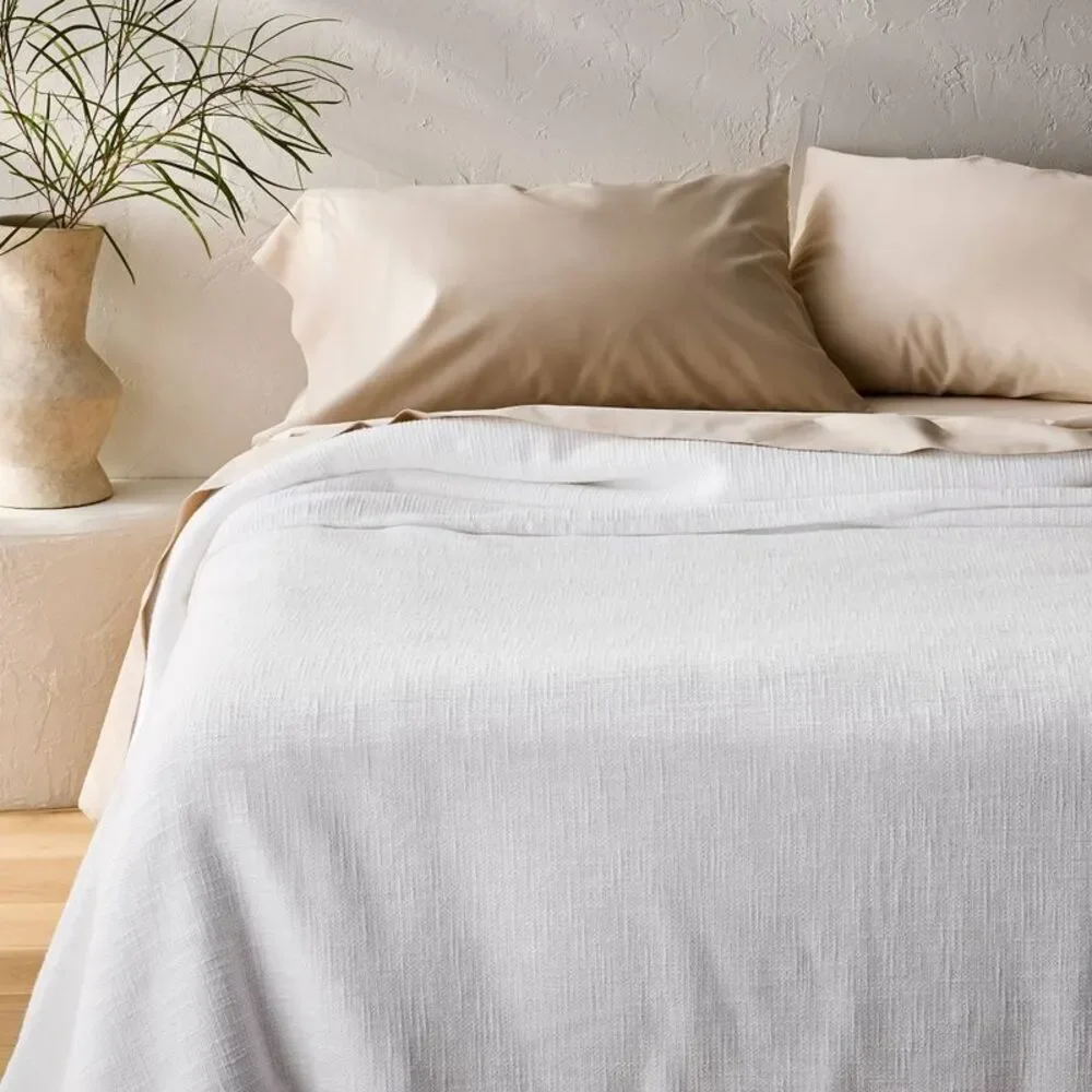 Casaluna - King Cotton Slub Blanket White - Casaluna White